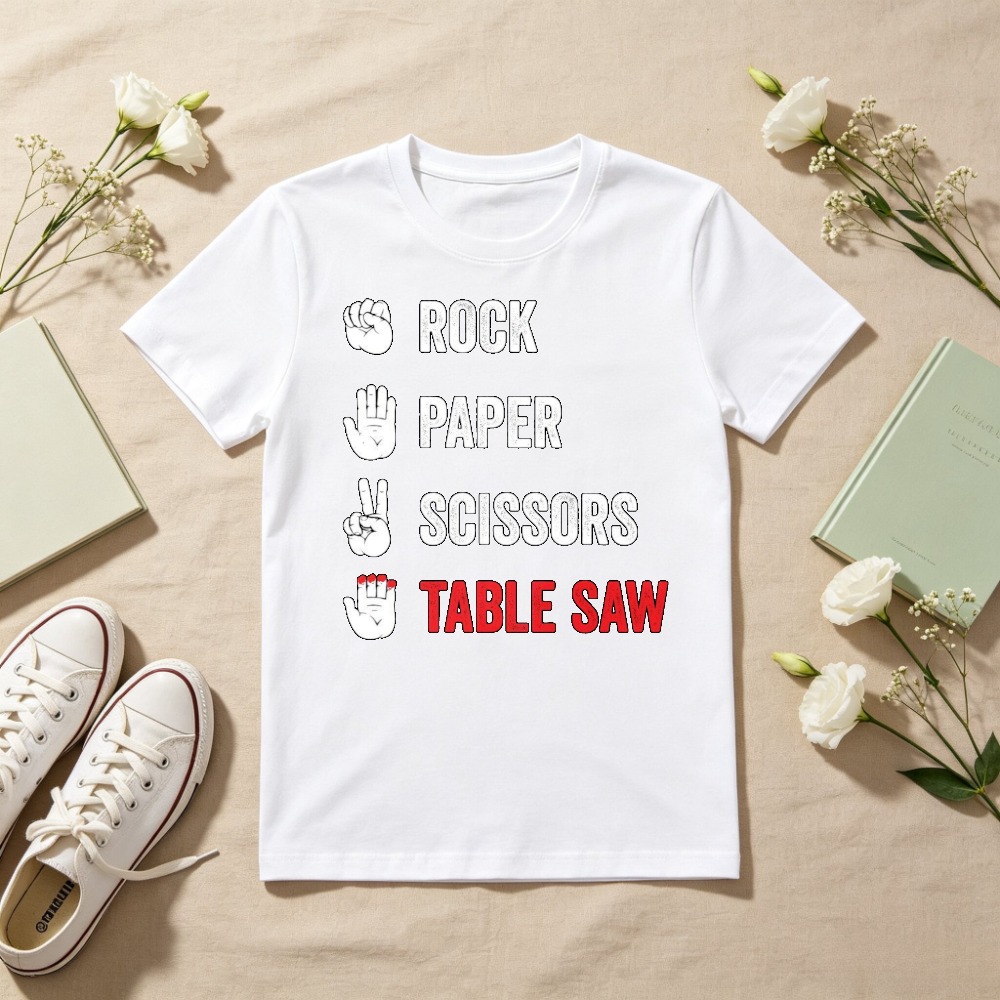 Woodworking Jokes - Rock Paper Scissors Table Saw Graphic